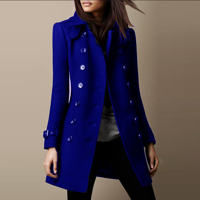 Long manteau ajusté croisé pour femme