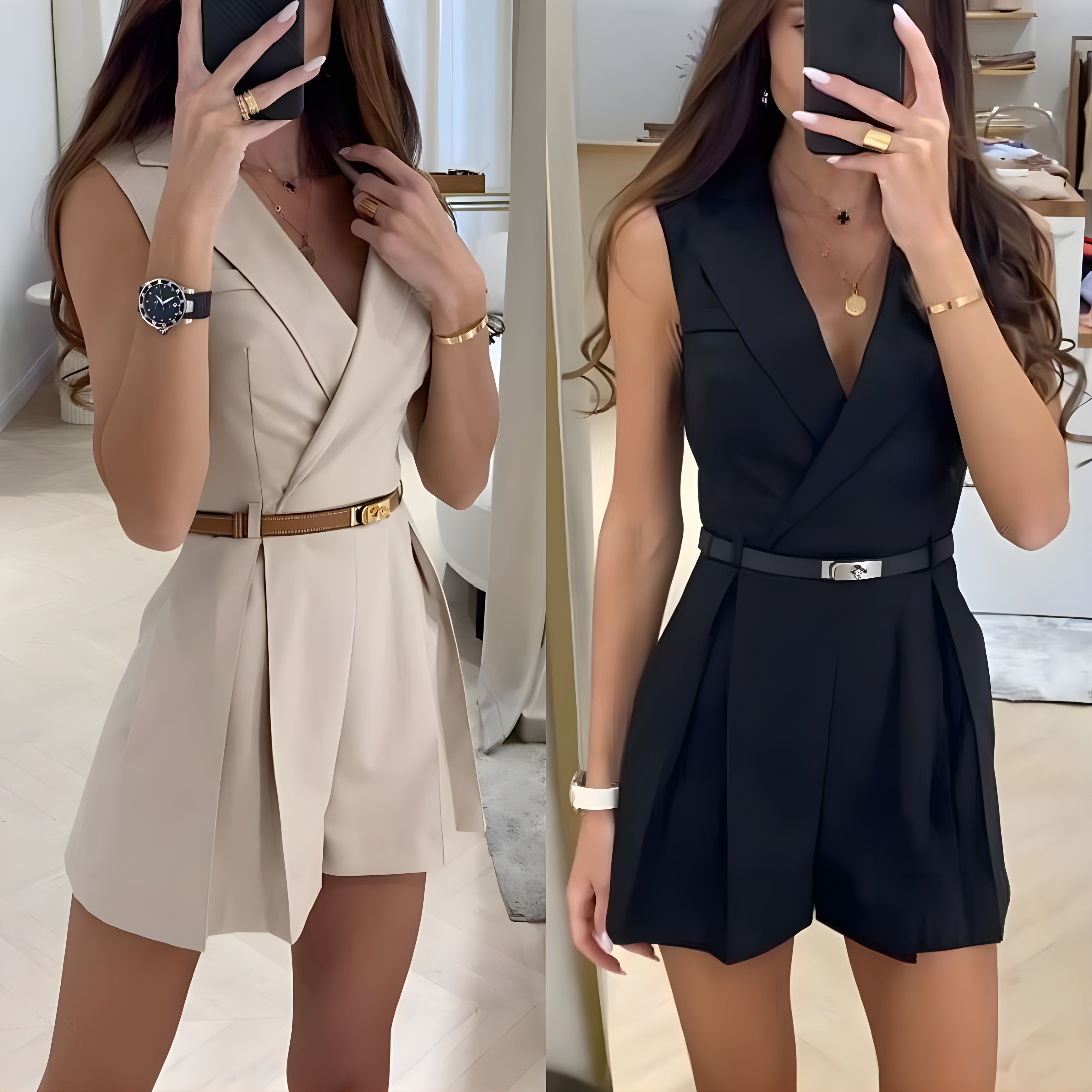 Tailored Playsuit with Notch Lapel and Belted Waist