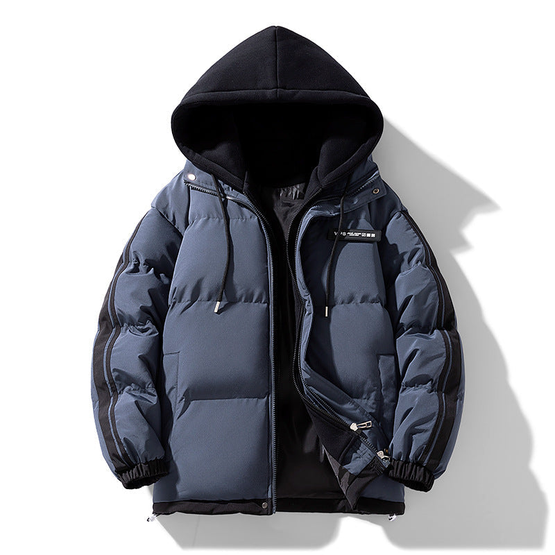 Doudoune à capuche pour homme avec effet superposé et manches rayées