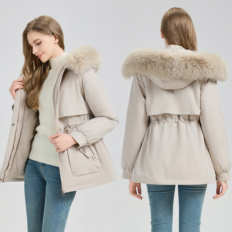 Parka d’hiver pour femme en fausse fourrure avec capuche et taille ajustable