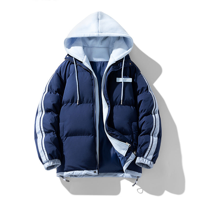 Doudoune à capuche pour homme avec effet superposé et manches rayées