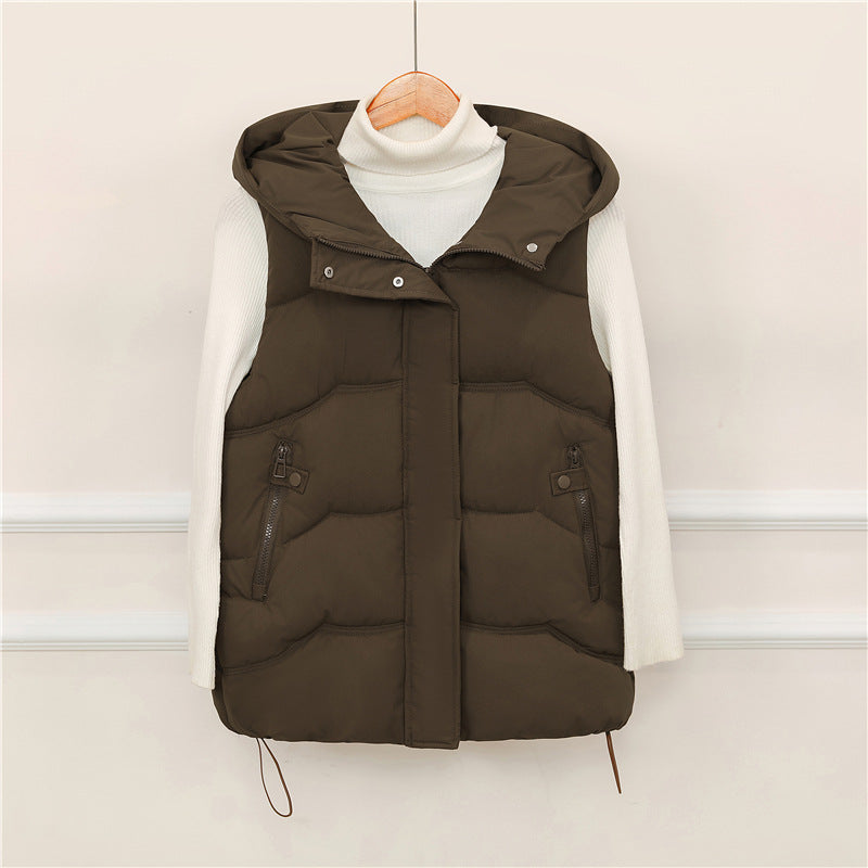 Women’s Longline Hooded Puffer Gilet with Zip Pockets