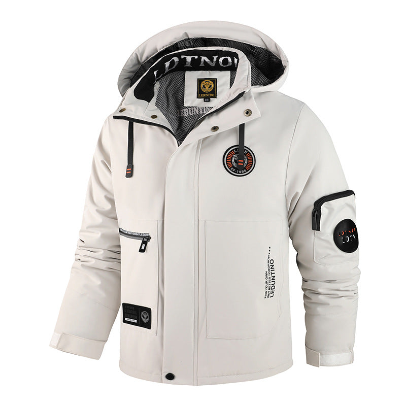 Men’s Hooded Utility Jacket with Multi-Pocket Design