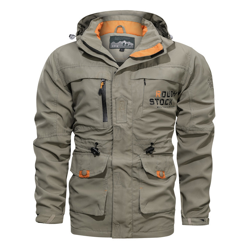 Men’s Hooded Utility Jacket with Multi-Pocket Design