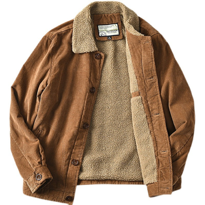 Veste homme en velours côtelé doublée en sherpa avec col en polaire