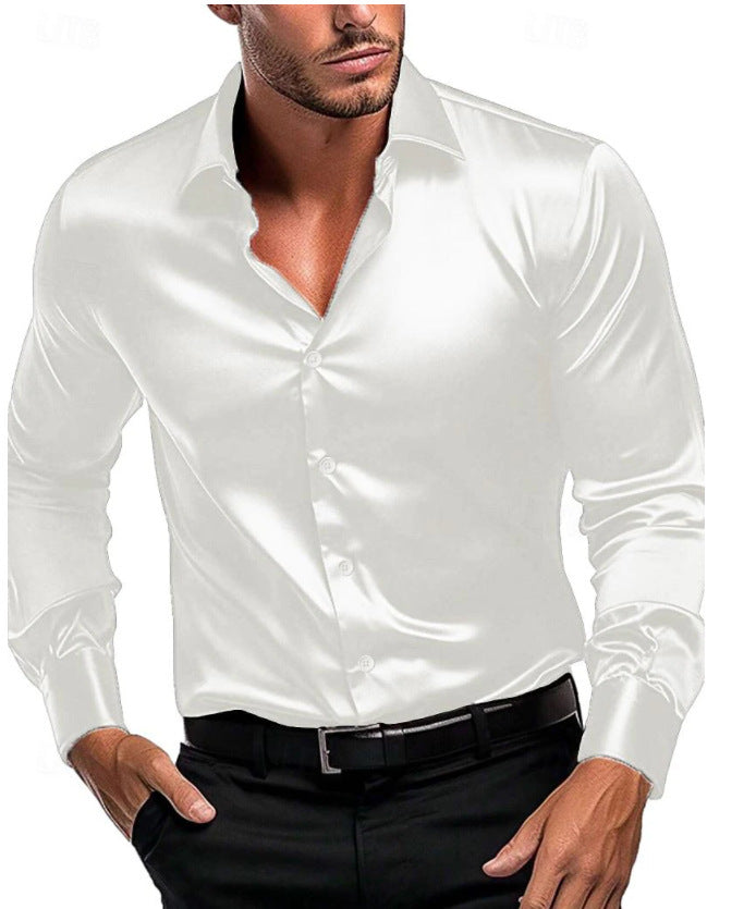 Men's Satin Dress Shirt with Button-Front Design