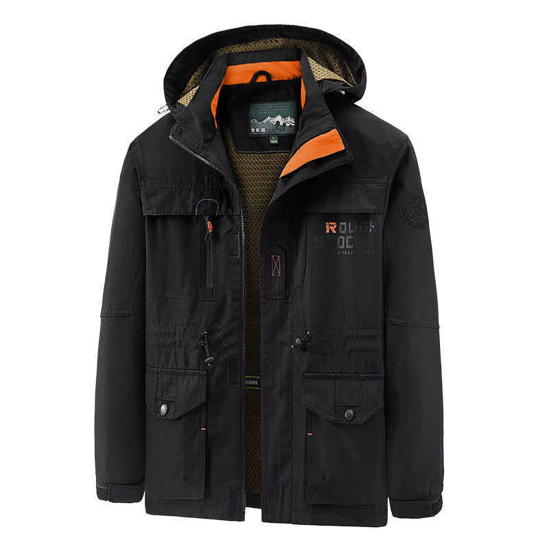 Men’s Hooded Utility Jacket with Multi-Pocket Design