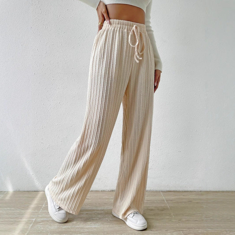Pantalon côtelé pour femme à jambes larges et cordon de serrage