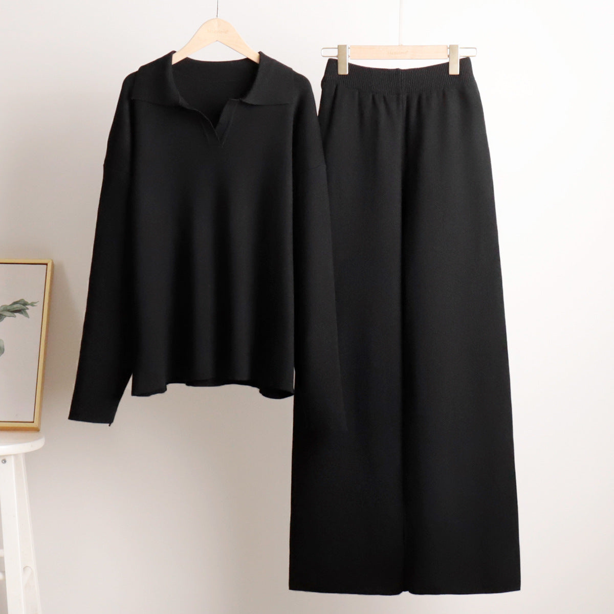 Knit Polo Sweater and Wide-Leg Trouser Set