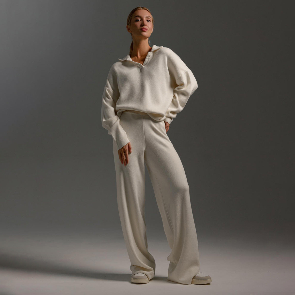 Knit Polo Sweater and Wide-Leg Trouser Set