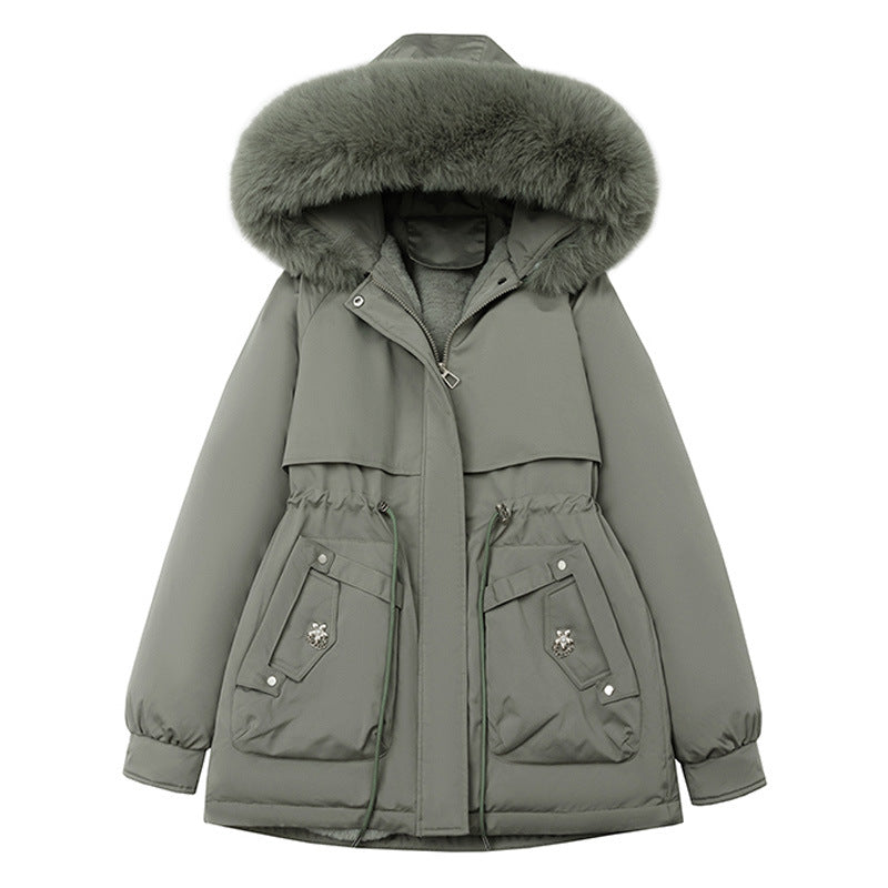Parka d’hiver pour femme en fausse fourrure avec capuche et taille ajustable