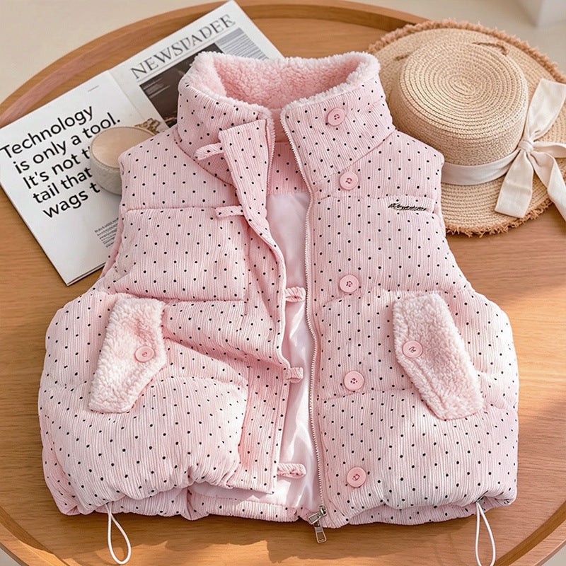 Women’s Polka Dot Padded Gilet with Borg Trim