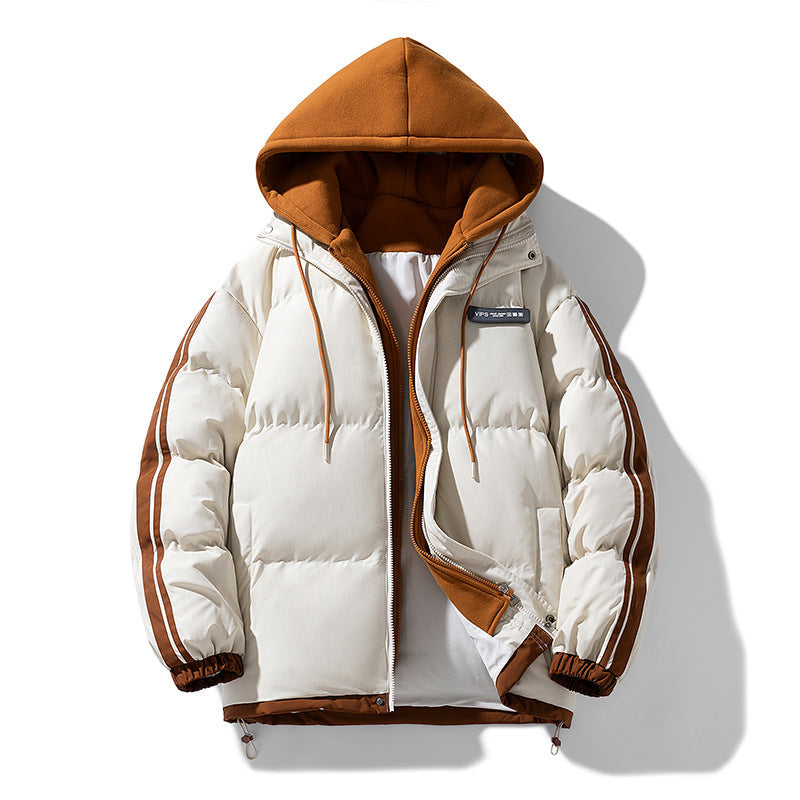 Doudoune à capuche pour homme avec effet superposé et manches rayées