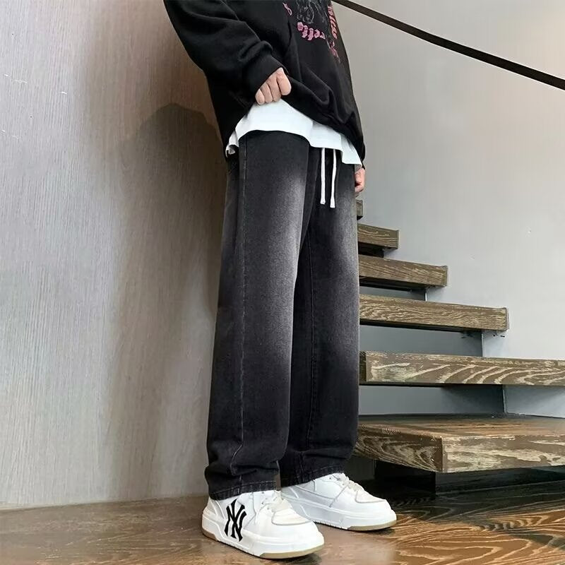 Men's Drawstring Wide-Leg Denim Pants