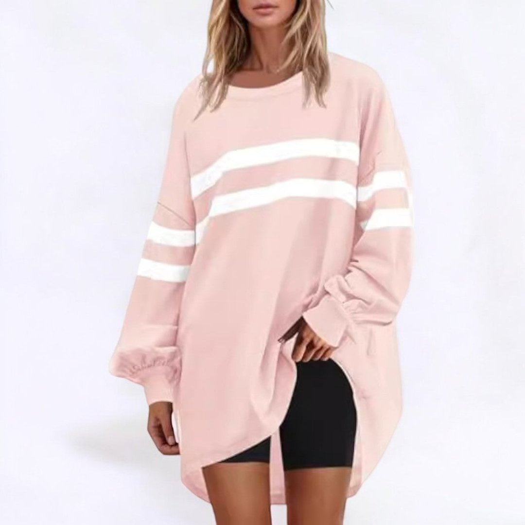 Damski oversize'owy sweter w paski | Dłuższa, luźna bluzka