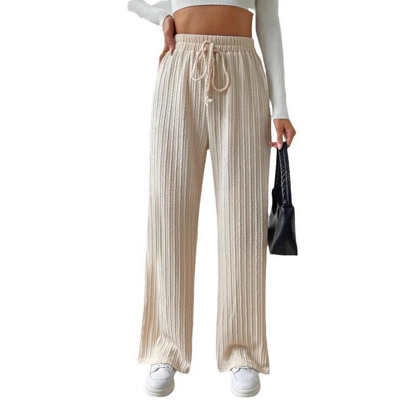 Pantalon côtelé pour femme à jambes larges et cordon de serrage
