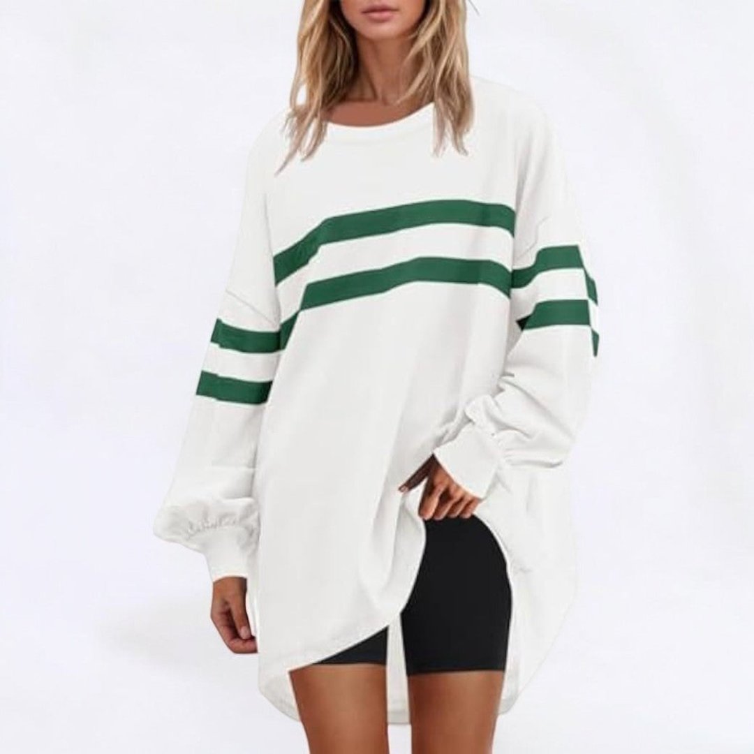Damski oversize'owy sweter w paski | Dłuższa, luźna bluzka