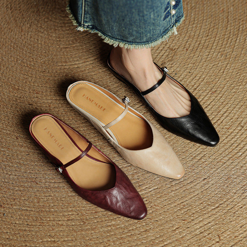 Women's Pointed Toe Mary Jane Mule Flats