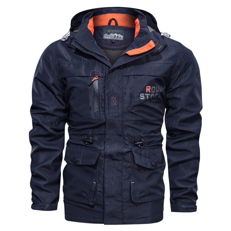 Men’s Hooded Utility Jacket with Multi-Pocket Design