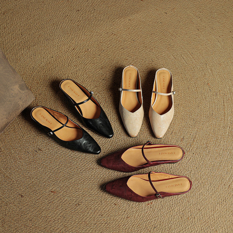 Women's Pointed Toe Mary Jane Mule Flats