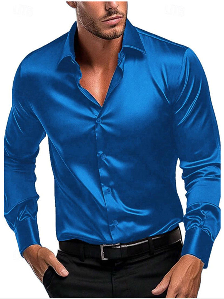 Men's Satin Dress Shirt with Button-Front Design
