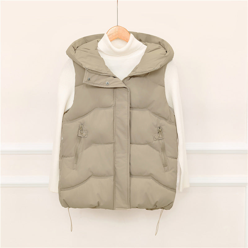 Women’s Longline Hooded Puffer Gilet with Zip Pockets