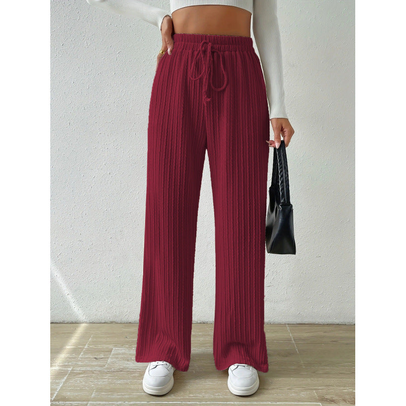 Pantalon côtelé pour femme à jambes larges et cordon de serrage