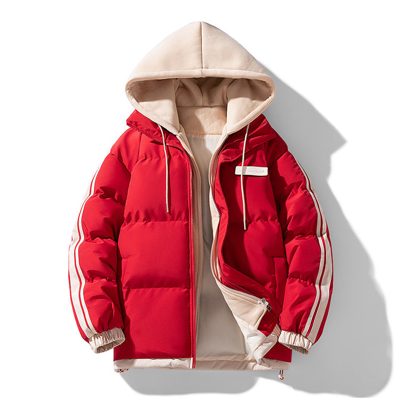 Doudoune à capuche pour homme avec effet superposé et manches rayées