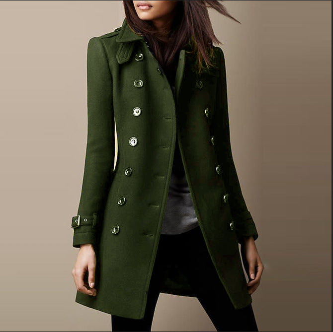 Long manteau ajusté croisé pour femme