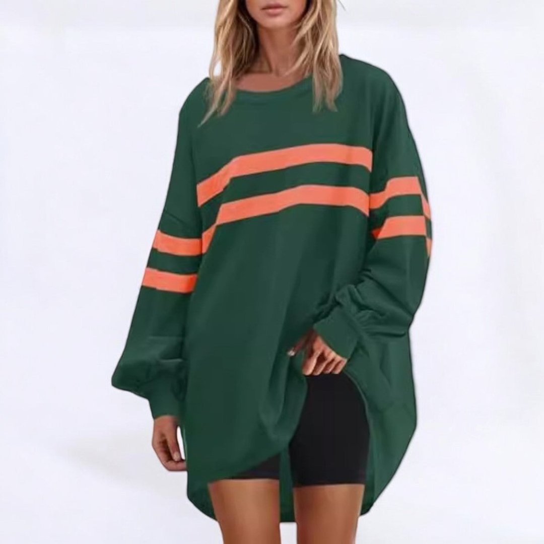 Damski oversize'owy sweter w paski | Dłuższa, luźna bluzka