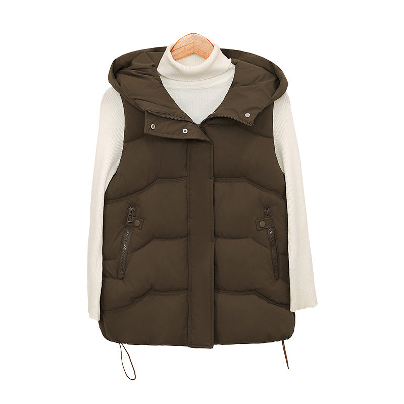 Women’s Longline Hooded Puffer Gilet with Zip Pockets