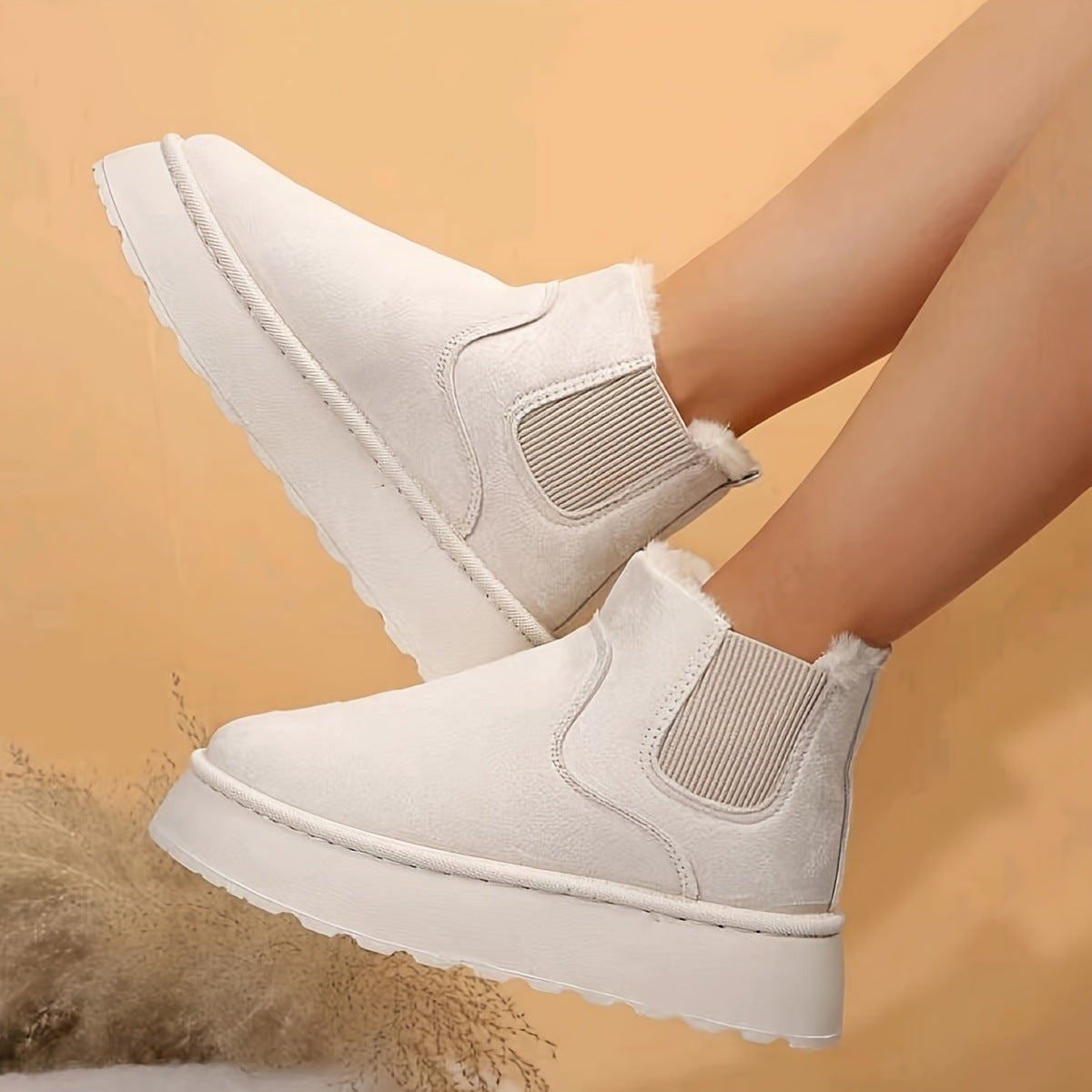Bottines pour femme en daim synthétique, à enfiler | Bottes d’hiver doublées en fausse fourrure