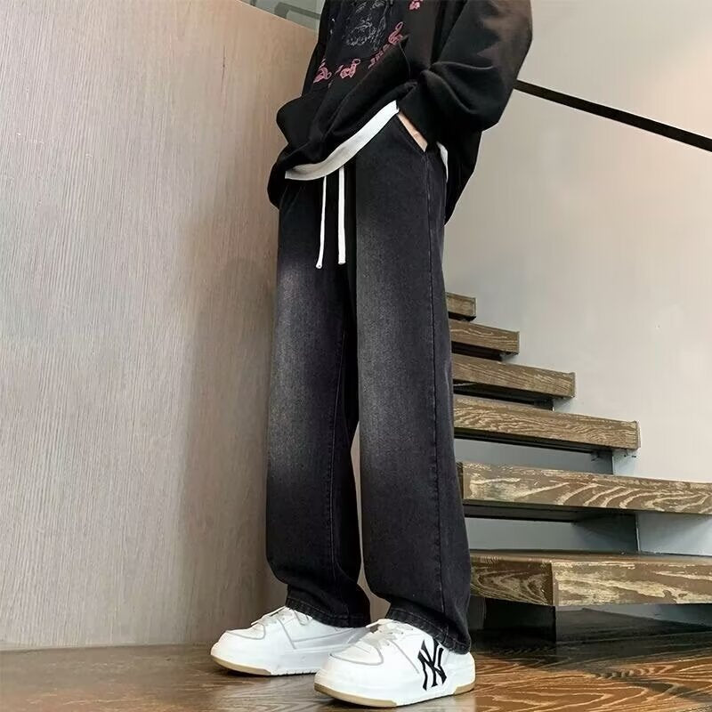 Men's Drawstring Wide-Leg Denim Pants