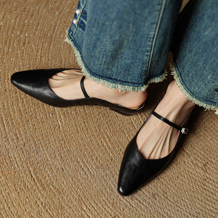 Women's Pointed Toe Mary Jane Mule Flats