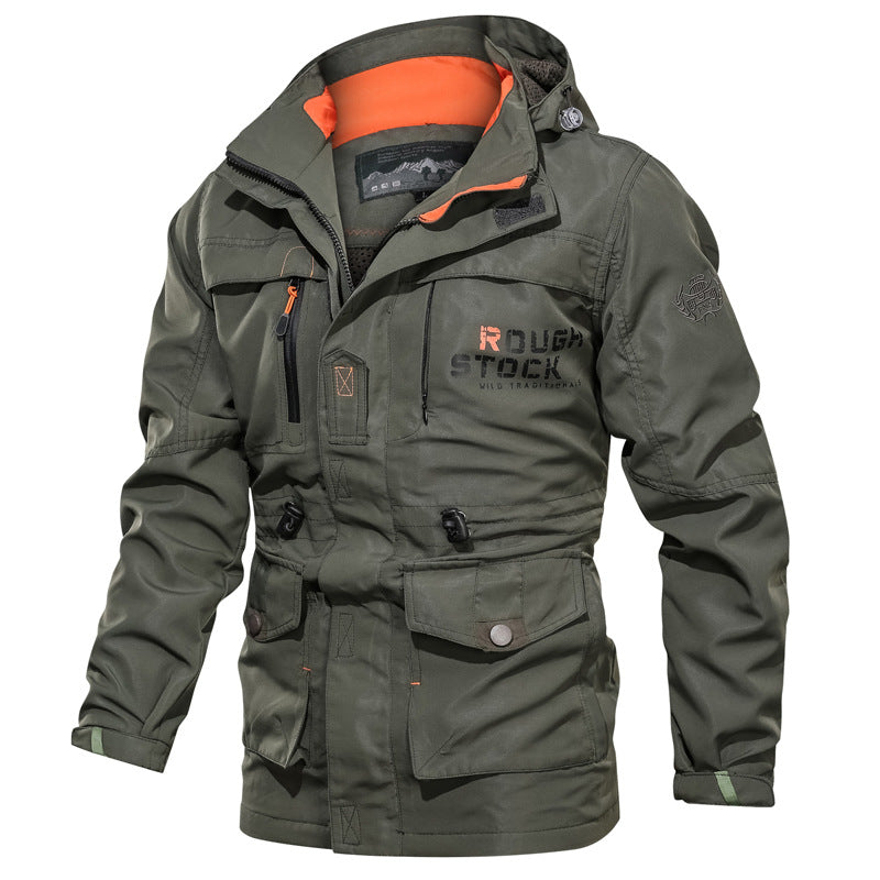 Men’s Hooded Utility Jacket with Multi-Pocket Design