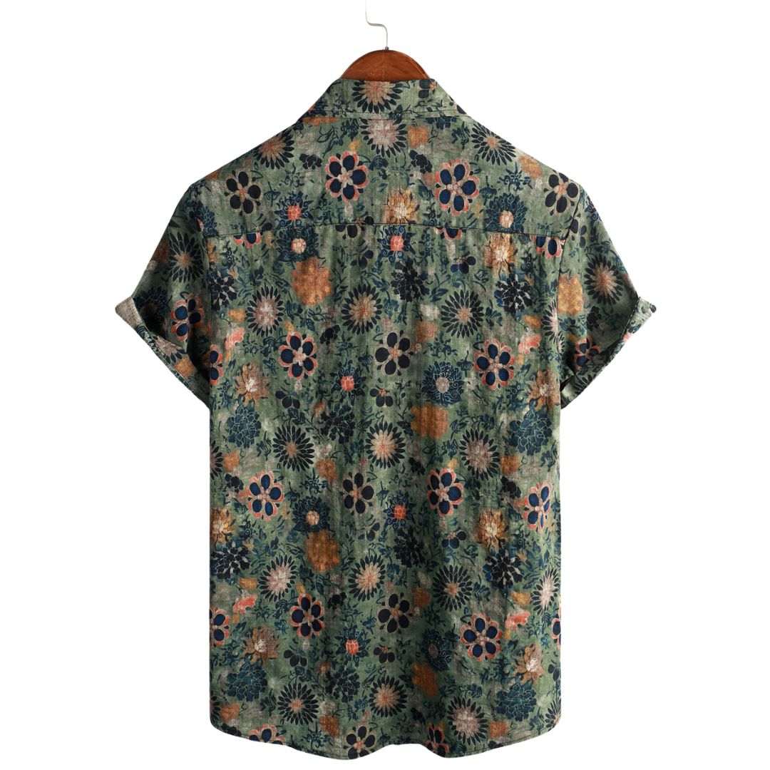 Men's Floral Print Short Sleeve Shirt with Chest Pocket