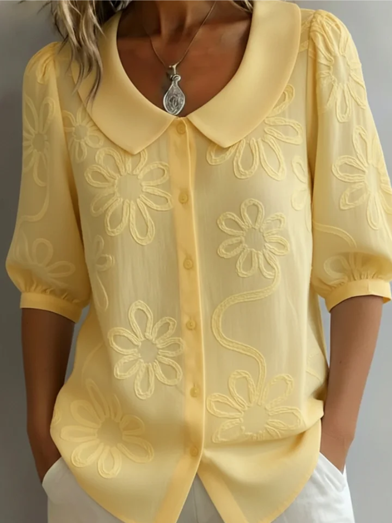 Women's Floral Embroidered Collared Blouse