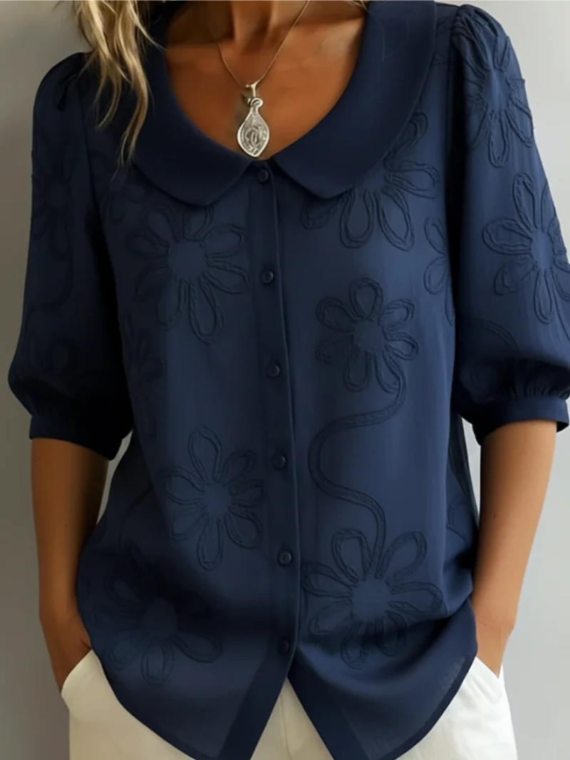 Women's Floral Embroidered Collared Blouse