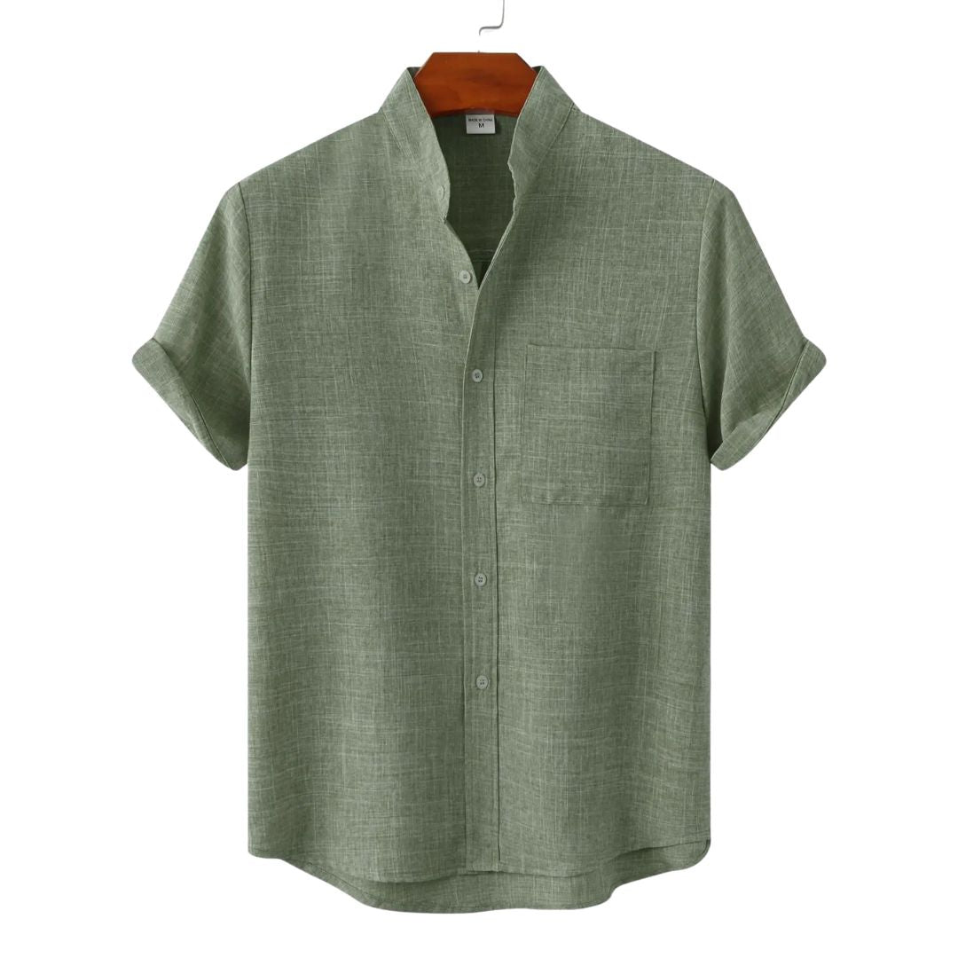 Chemise texturée pour homme à manches courtes et col grand-père