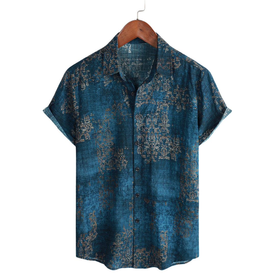 Chemise vintage à manches courtes imprimée pour homme