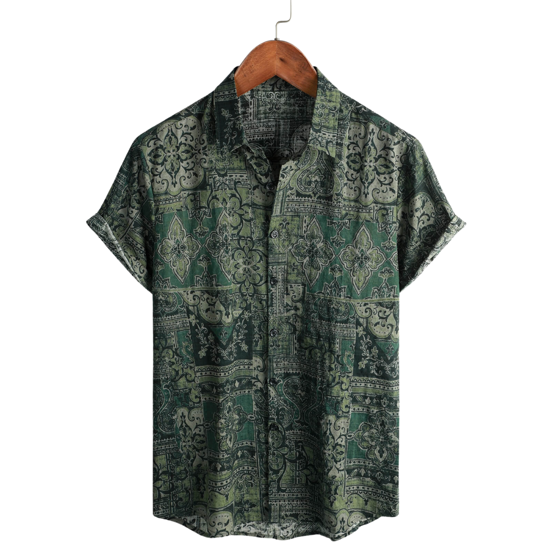 Chemise vintage à manches courtes imprimée pour homme