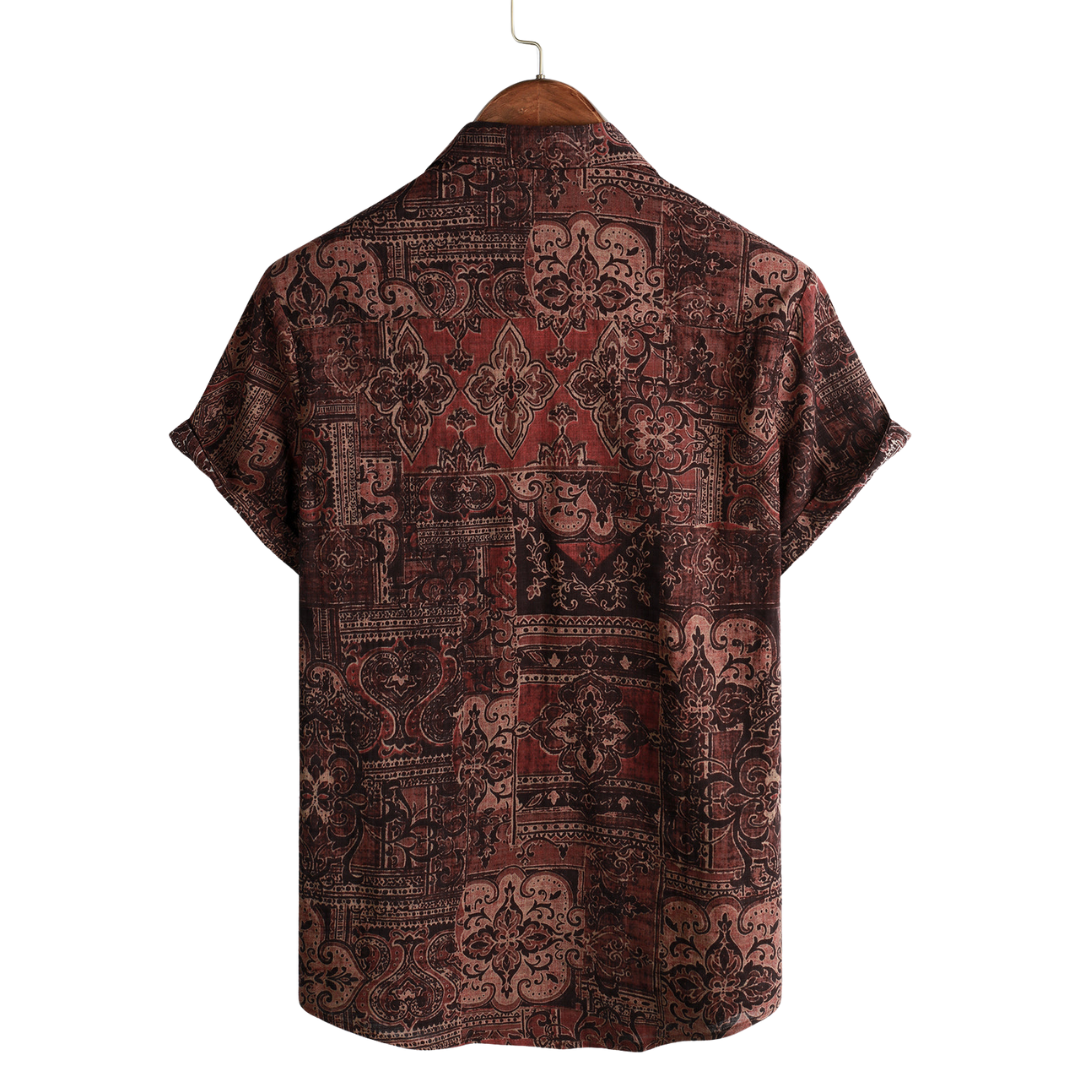 Chemise vintage à manches courtes imprimée pour homme