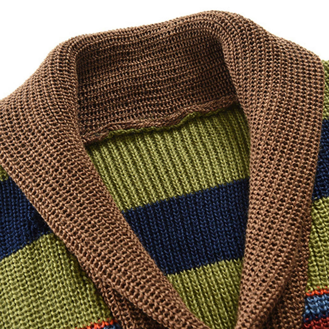Men’s Striped Shawl Collar Knitted Cardigan