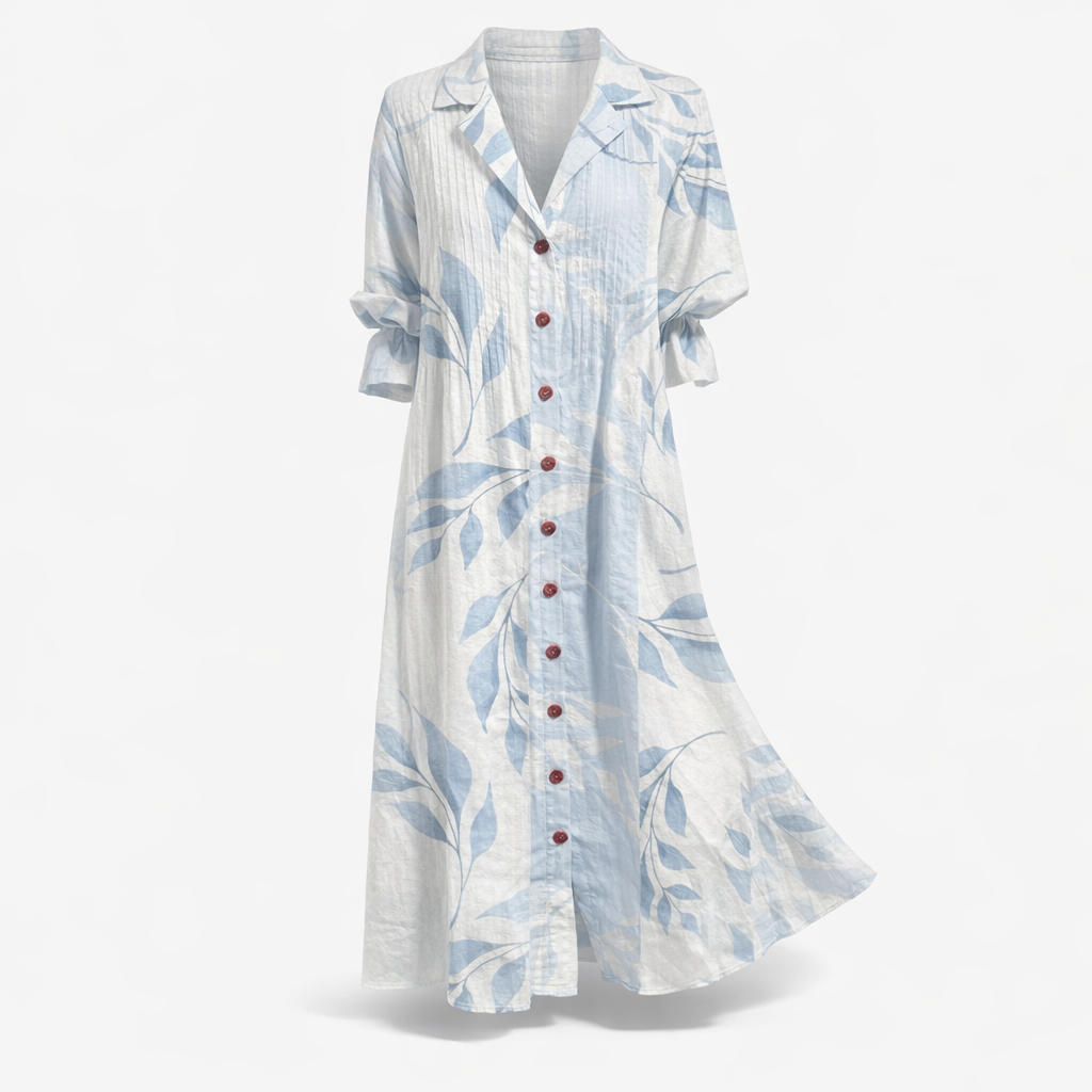 Printed Maxi Shirt Dress with Button Front