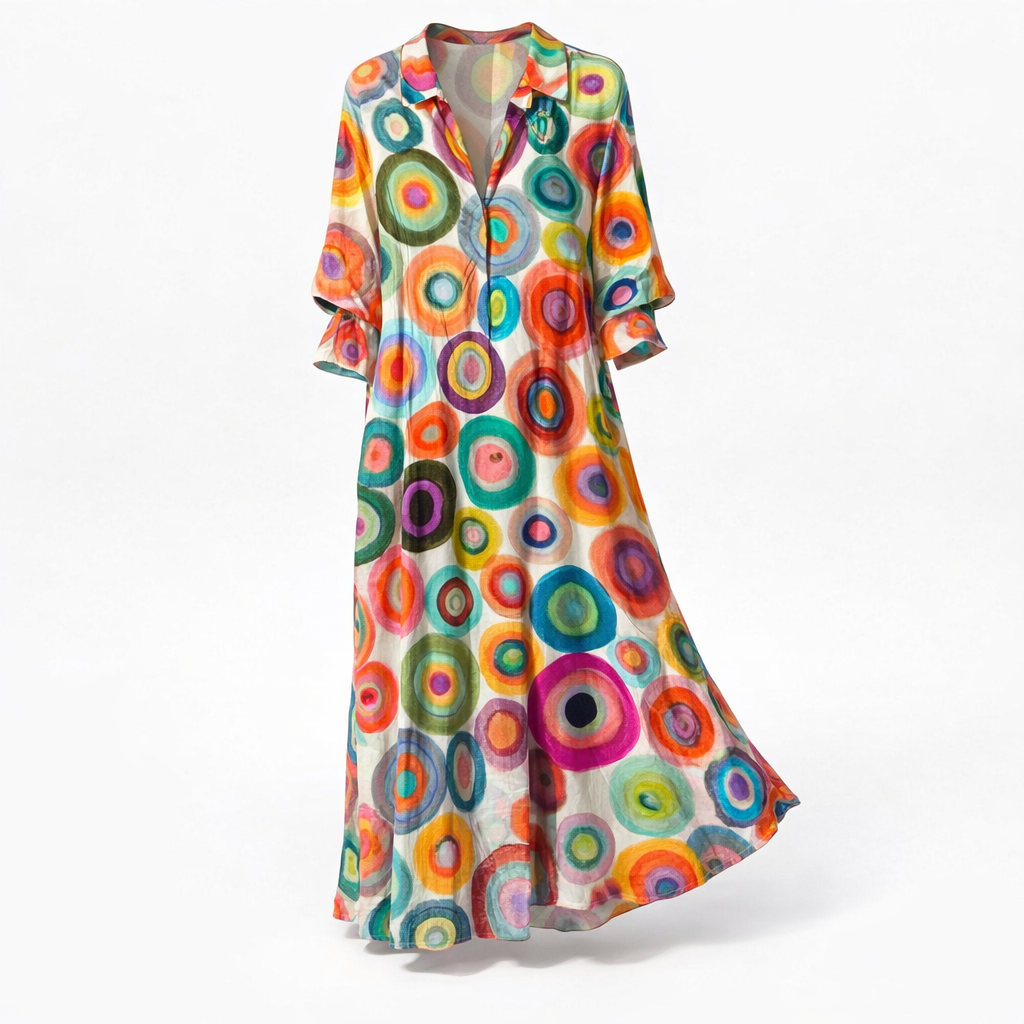 Printed Maxi Shirt Dress with Button Front