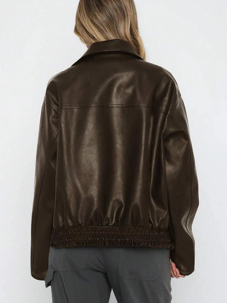 Women's Oversized Faux Leather Bomber Jacket