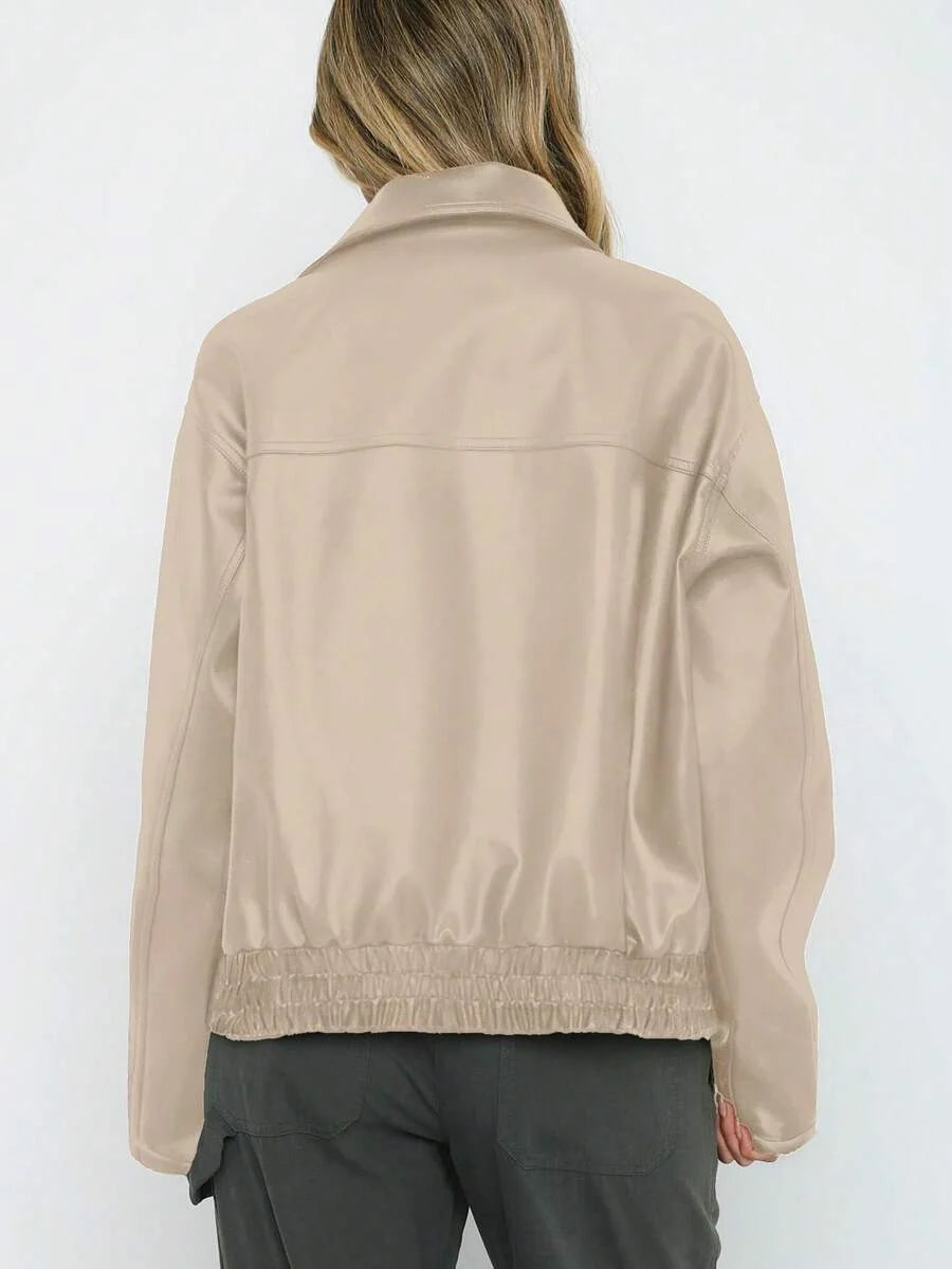 Women's Oversized Faux Leather Bomber Jacket