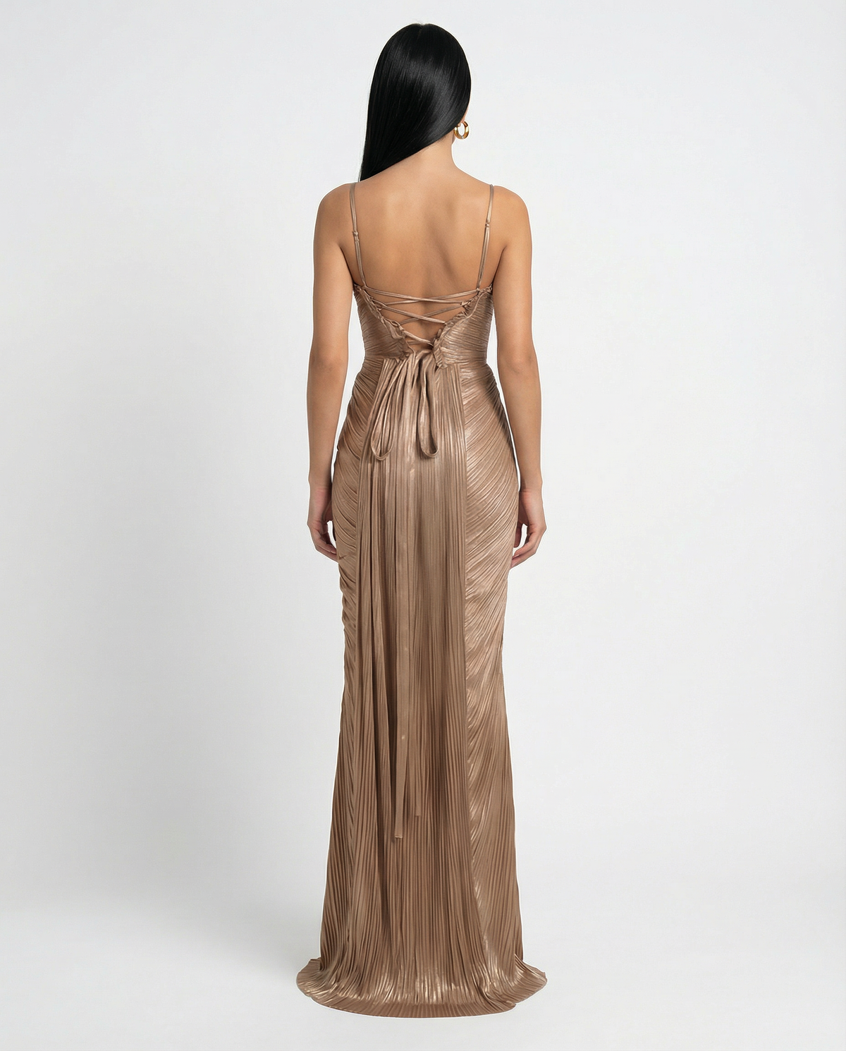 Robe longue plissée à corset pour femme