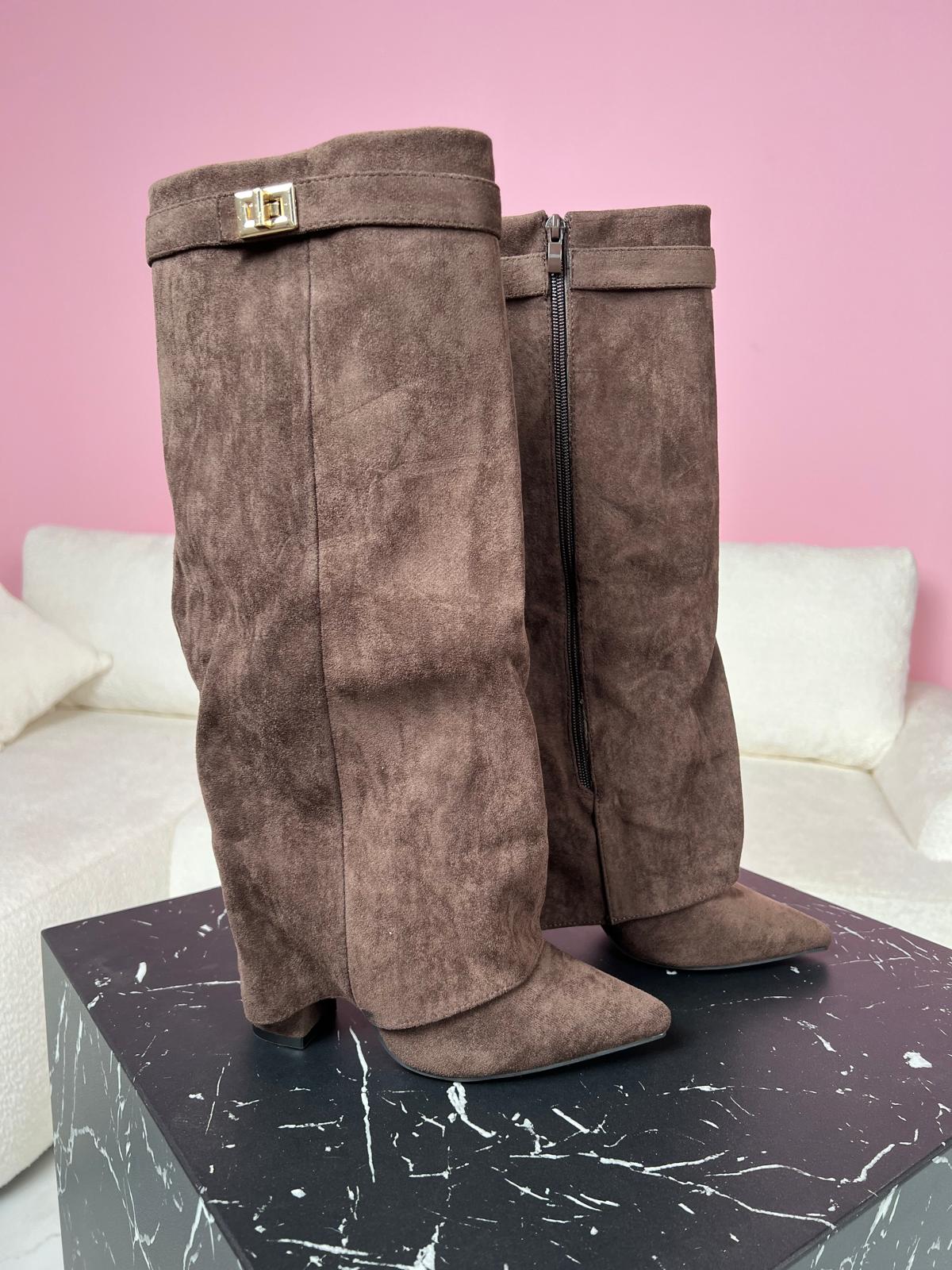 Bottes pour femmes à talon carré, aspect daim, montant jusqu’au genou