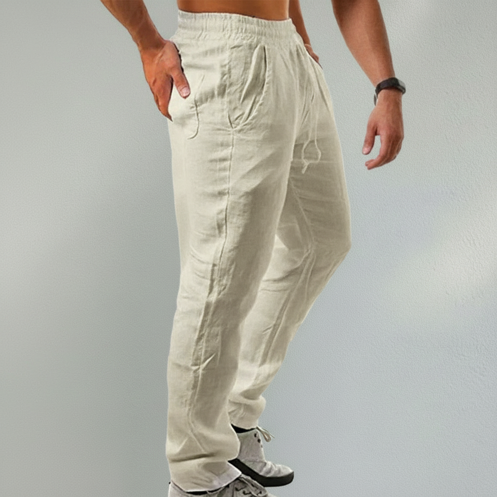 Men's Linen Trousers with Drawstring Waist for Everyday Wear